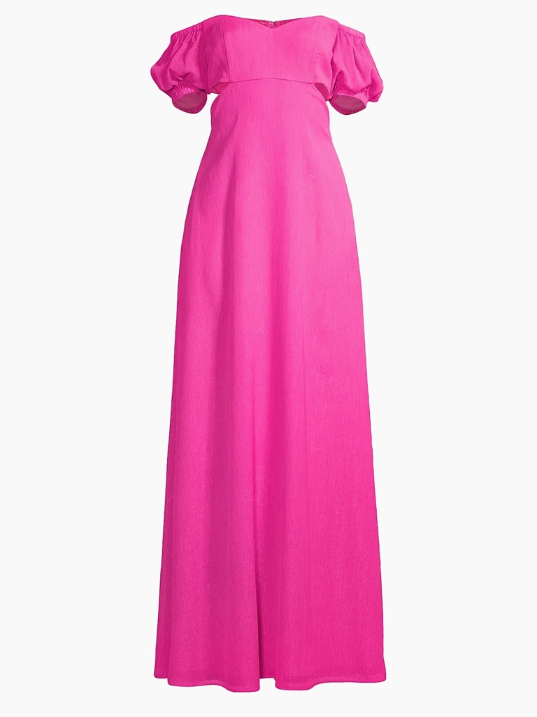 Off-Shoulder Maxi Dress In Shimmer Pink